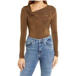 Good American Shimmer Asymmetric Neck Top Size 3
